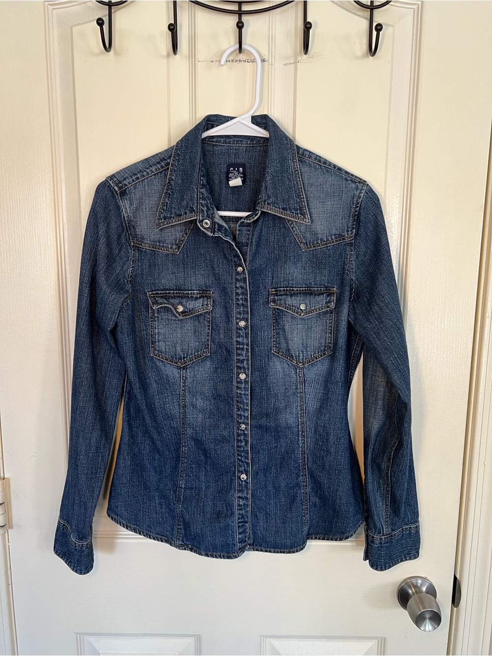 Vintage 2002 GAP Denim Western Snap Front Shirt Medium Y2K Cowboy Core